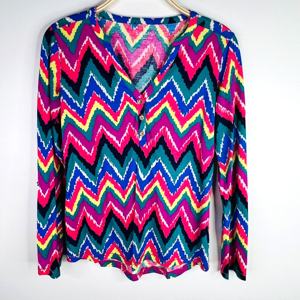 Lilly Pulitzer Janelle Top Size Small Chevron Hearts A Flutter Tab Sleeves
